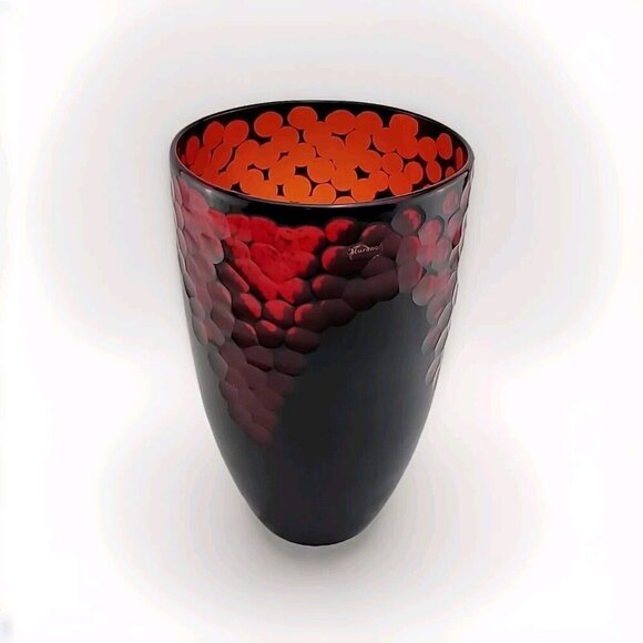 Vintage Murano Lava Glass Vase  Italian Art Red Black Label 10"T - Picture 2 of 9